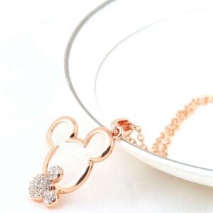 Mickey and Minnie Shaped Head Rose Gold Plated with Rhinestones 18” Necklace